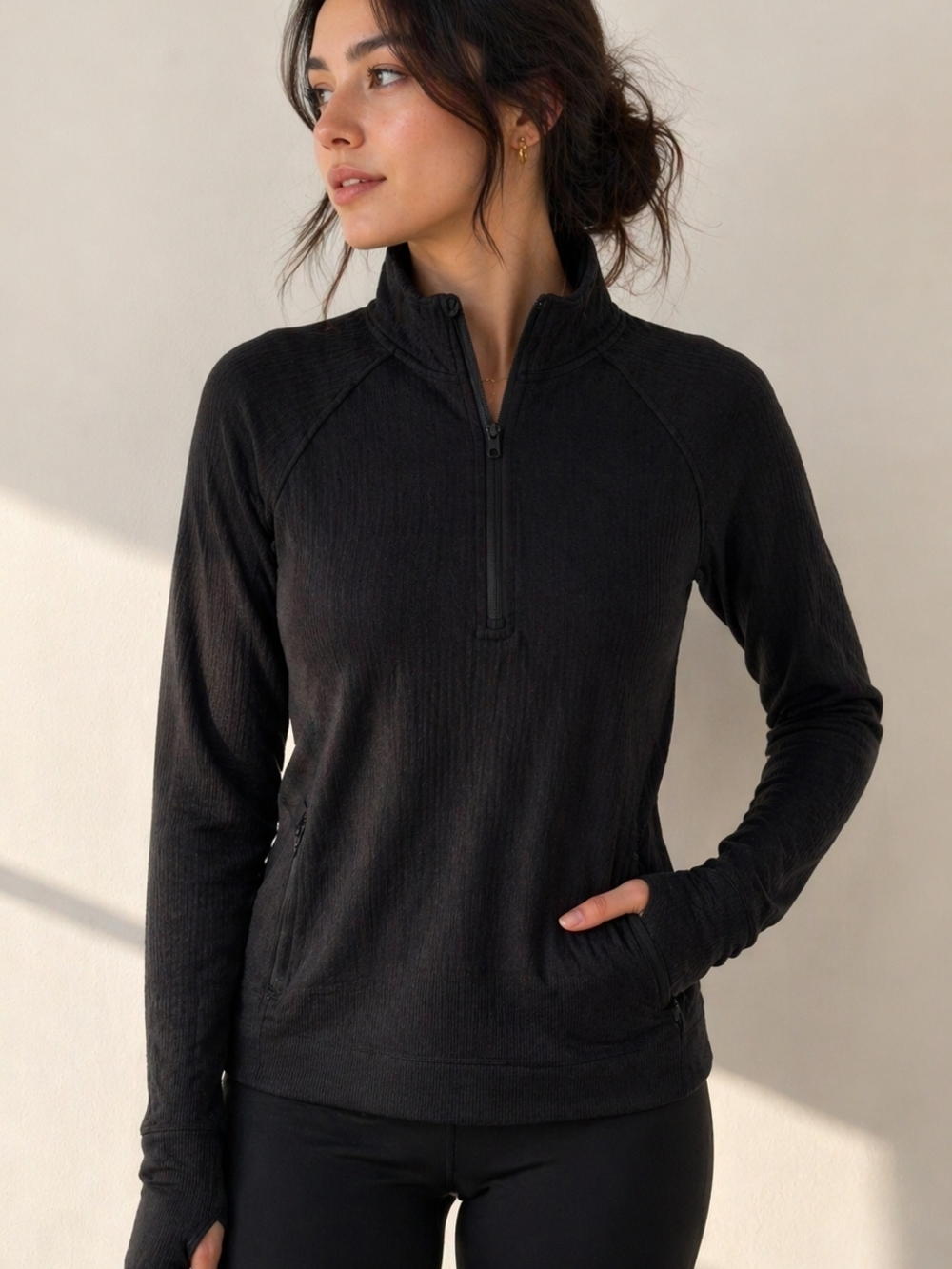 Lululemon Engineered Warmth Half Zip Pullover Black Size 6 NWT Thumbholes